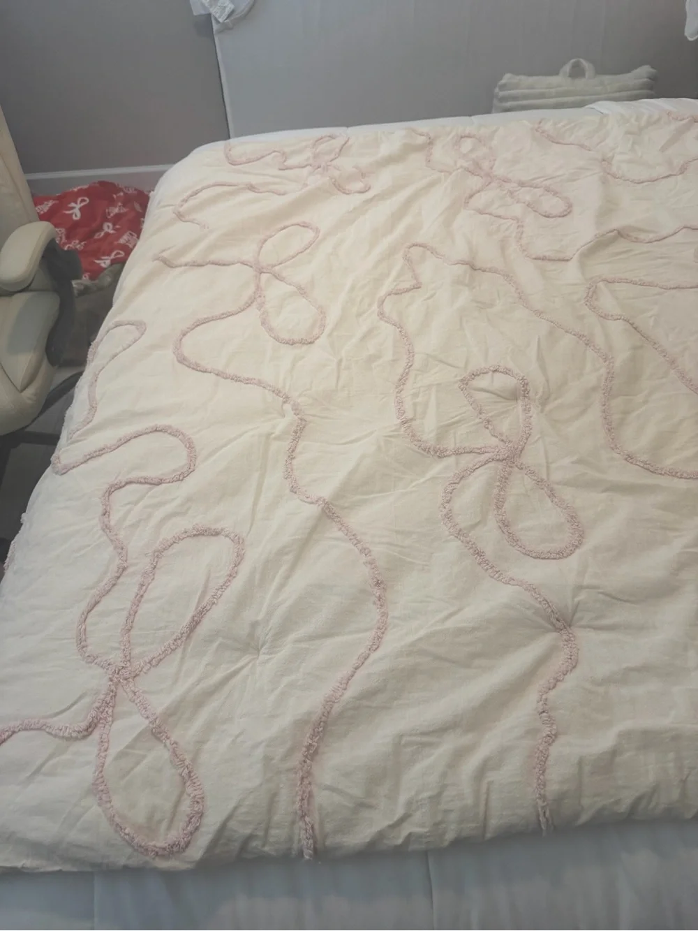 Urban Outfitters Cream Comforter with Blush Tufted Loop Design